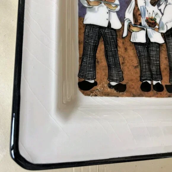 Brunelli Italy PURPLE Chef 10.25″ Square Ceramic Plate  Pattern Vintage Italian - Picture 4 of 9